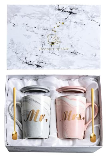 Set di 2 tazze da caffè personalizzate in ceramica effetto marmo, regalo di fidanzamento per sposa e sposo, anniversario, San Valentino