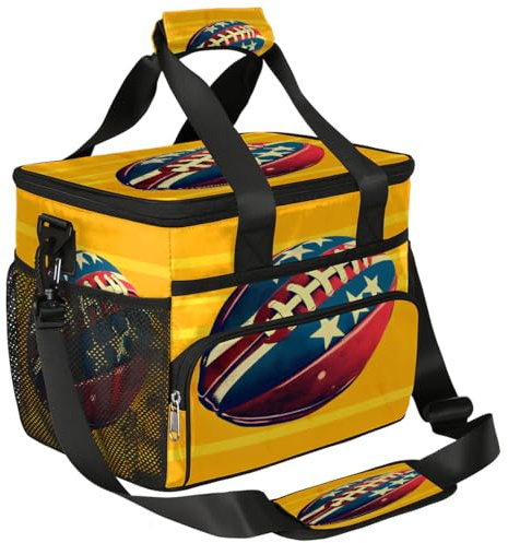Mexpekil Große Kühltasche USA American Football Gelb 15L Isolierte Lunchtasche Auslaufsicher Weich Strand Kühltasche Tragetasche mit Gurt für Picknick Camping Reisen Angeln Wandern