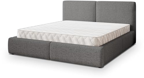 Masseno Polsterbett FELURO NV 200x200 cm, Doppelbett, Bettkasten, Stauraum, Lattenrost Und Kopfteil - Grau, Neve 90