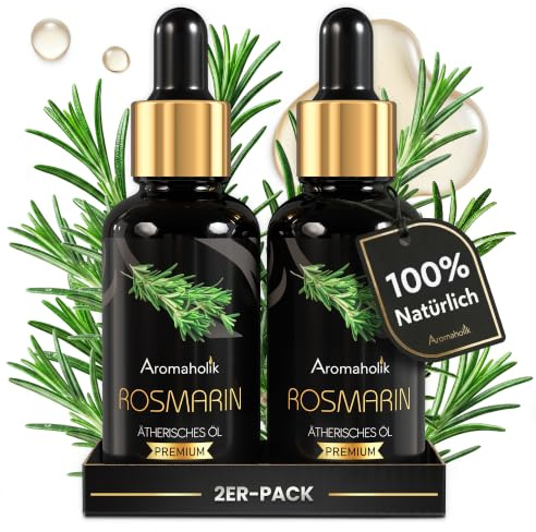 Rosmarinöl BIO 60ml (2x30) Ätherisches Öl 100% natürlich – für Diffuser & Vernebler – Rosemary Essential Oils aus Indien für Sauna & Dampfbad – Aromaholik