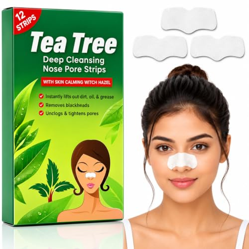 Tea Tree Deep Cleansing Nose Pore Strips 12 Pack, Blackhead Remover Strips | with Witch Hazel, Helps Remove Dirt, Oil & Grease, Helps Unclog Pores for Clearer-Looking Skin, Suitable for All Skin Types