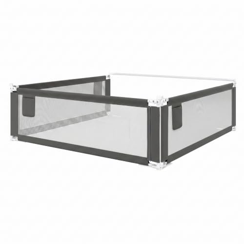 Bellabino Drina Boxspring Bettgitter 3er-Set 180/200 cm, Dunkelgrau, Gurt | Rausfallschutz Boxspringbett, Baby Bettumrandung 64-95 cm höhenverstellbar, Bettgitter mit Seitentasche, Bettrausfallschutz