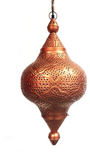Orientalische Lampe Pendelleuchte Zumurrud - Kupferfarbig - 62cm Lampenfassung | Marokkanische Design Hängeleuchte Leuchte | Orient Lampen für Wohnzimmer, Küche oder Hängend über den Esstisch