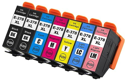 Go Inks E-378XL Compatible Set of Ink Cartridges + Extra Black for use with Epson Expression Photo Printers (Set of 7 Inks)