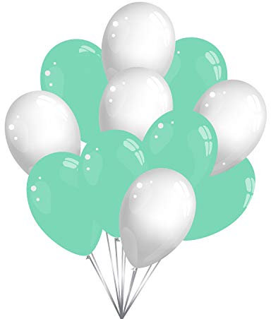 Premium Luftballons in Mintgrün Weiß - Made in DE - 100% Naturlatex & 100% biologisch abbaubar - 50 Stück - Geburtstag Party Karneval - für Helium geeignet - twist4®