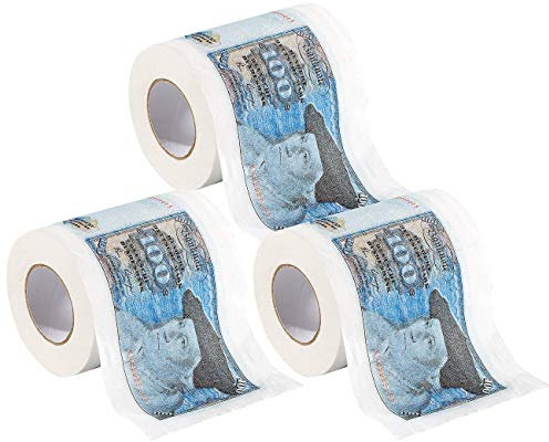 infactory WC-Rollen: 3 Rollen Retro-Toilettenpapier 100 D-Mark (Scherz-Klopapier, lustige Klopapier, Geschenkpapier)