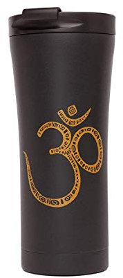 Bodhi Isolierter Edelstahl Trinkbecher | Auslaufsicherer Thermobecher mit Yogamotiv in schwarz | Doppelwandiger to-Go Mehrwegbecher 480 ml | BPA-frei Travel Mug