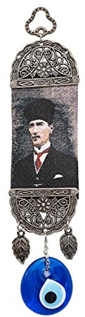 Remi Bijou Wanddeko Wandschmuck Deko aus Stoff und Metall mit Nazar Boncuk, Türkisches Auge Atatürk (Ataturk)