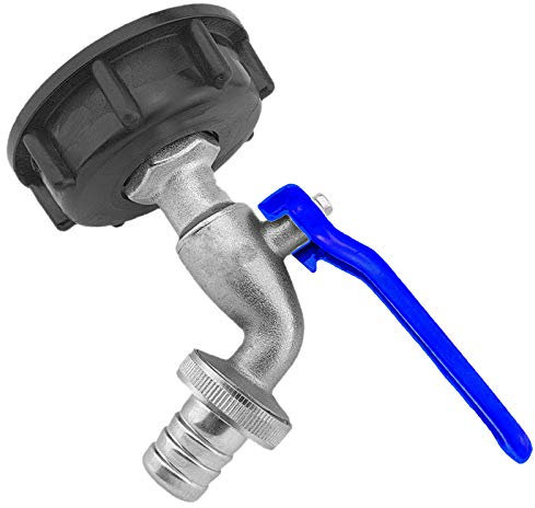 Auslaufhahn 3/4 Zoll AG aus Messing mit Hebelgriff blau und Schlauchtülle für 3/4 Zoll Schlauch mit Adapter als ZUBEHÖR für IBC Container Kappe Deckel Auslaufventil Wasserhahn Kugelhahn Kanister