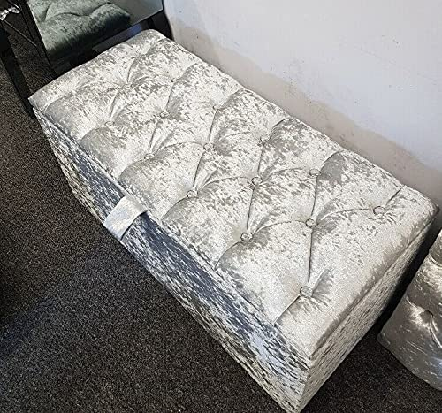 mm08enn Large Ottoman Storage Toy Blanket Box – Silver Crushed Velvet