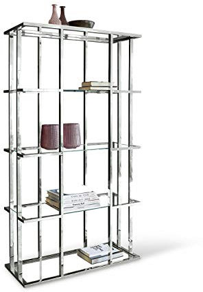 Loberon Regal Dacre, Glanzvolles Gestell, Klassischen Silhouette, Hochwertig, Robust & Langlebig, Standregal, Edelstahl, Glas, Silber