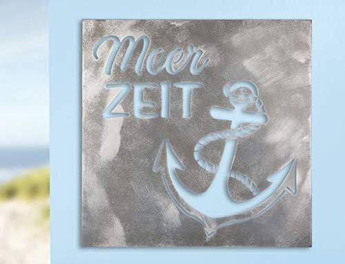Metall Wandrelief Wandbild, Meerzeit mit Anker; antik silber, 60x60x1cm,Geschenk,Bild,
