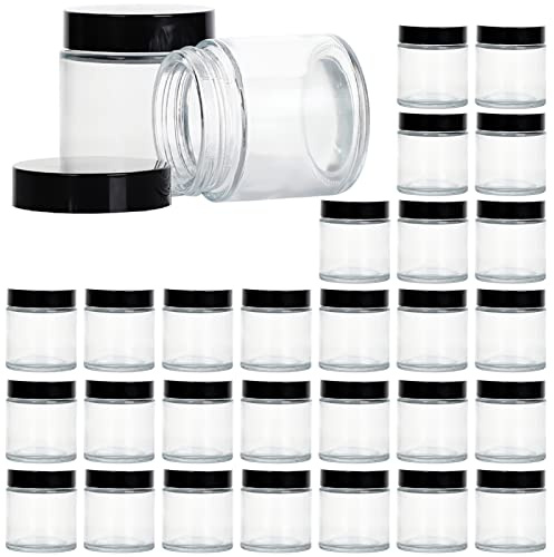 Hoa Kinh Lot de 30 bocaux en verre avec couvercles noirs pour ranger lotions, poudres et onguents 118 ml