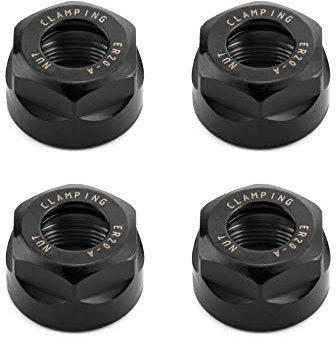 QWORK ER20-A Pinza di serraggio, Dadi Esagonali per fresatura CNC macchina per incidere tornio tool, M25, 4 Pezzi, Nero