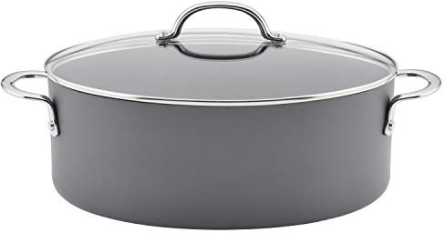 Rachael Ray 80090 Pentola ovale professionale anodizzata antiaderente per pasta, 8 litri, grigio