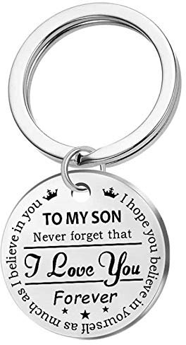 AmDxD Stainless Steel Dog Tag Keyring with Engraving to My Son Daughter.I Love You, Silver, 30 x 30 mm, Rund-son, One size