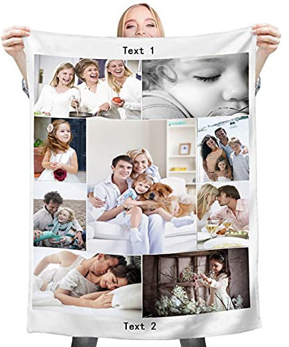 YUzzles Personalisierte Decke Fotodecke Mit Eigenem Foto Name,Super Weich Personalisierte Foto,Personalisierte Geschenk Für Freunde Familie Geburtstag Weihnachten (9 Fotos, 180 * 200cm)