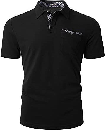 Enlision Poloshirt Herren Kurzarm Schwarz Polohemd mit Brusttasche Casual Golf Poloshirts Regular Fit Sport Polo T-Shirt Männer XXL