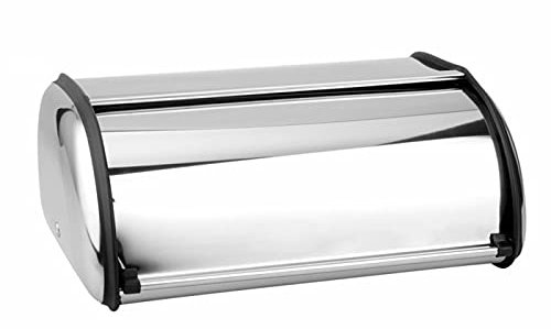 Tradineur - Panera de metal sobremesa con tapa corredera 33 x 24 x 15 cm. Contenedor para pan metálico, recipiente con tapa deslizante para almacenar pan, encimera, cocina