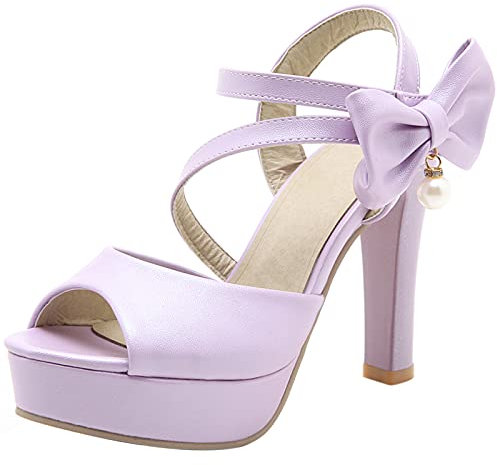 MJIASIAWA Plateau Tacco Alto Donna Peep Toe Con Cinturino Alla Caviglia Bows Sposa Sandali Eleganti Bride Formal Vestito Scarpe Viola Numero 34 EU