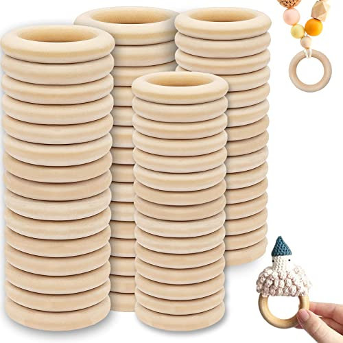 60pcs Holzring Holzringe zum Basteln Baby Holzring Hölzern für Basteln DIY Handwerk Ring Anhänger und Anschlussstück Schmuck Machen für Dekoration zu Hause(50mm&40mm)