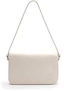 Lacoste Damen Handtasche Flap Bag,Leder,20x12.5x4cm, Handtasche Schultertasche Schulterriemen,Creme (J05),Einheitsgröße (One Size)