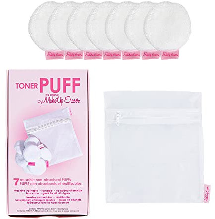 MakeUp Eraser Toner Puff 7-teiliges Set, wiederverwendbar und maschinenwaschbar, rund, Wäschesack im Lieferumfang enthalten