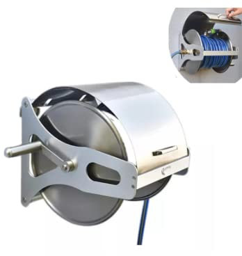 Avvolgitubo resistente, in acciaio inox, portatile e montaggio a parete, per esterni da giardino (1/2 pollice, argento 2)