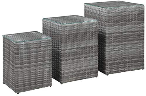 Chenshu Beistelltisch, Sofatisch, Druckertisch, Laptop Tisch, Couchtisch, Sofa Tisch, Kaffetisch,e 3 STK. mit Glasplatte Grau Poly Rattan