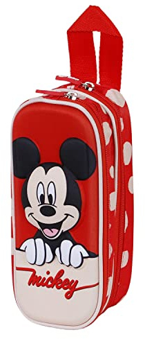 Disney Mickey Mouse Bobblehead-3D Double Pencil Case, Red, 22 x 9.5 cm