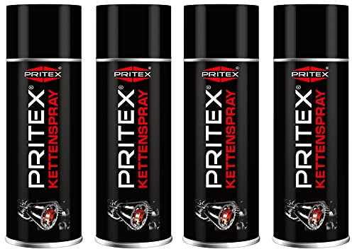 PRITEX – Kettenspray 4 x 400 ml für Motorrad & Fahrrad – Kettenfett bietet hohen Schutz vor Reibung, Verschleiß & Korrosion – Schmiermittel Spray mit sehr guter Haftung & Schmierleistung – Kettenöl