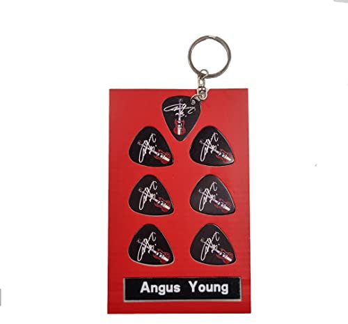 Angus Young Black Gitarre Plektrum Geschenkset | 6 Künstler Plektren | 1 Künstler Schlüsselanhänger, Schwarz