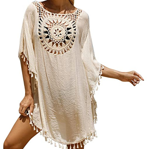 Strandkleid Damen Strandponcho Chiffon Sommer Badeanzug Bikini Cover-Ups mit Quasten, Boho Strandtunika, Transparent Strandurlaub Badeanzug, Bikini Beachwear für Urlaub