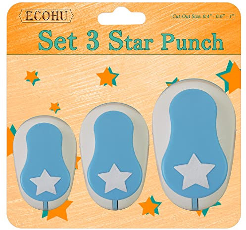 Ecohu Set mit 3 Stern-Papierstanzern, 0,8 cm, 1,6 cm, Scrapbooking-Locher, Basteln, Design für Bürobedarf, Kartenherstellung, DIY-Fotoalbum.