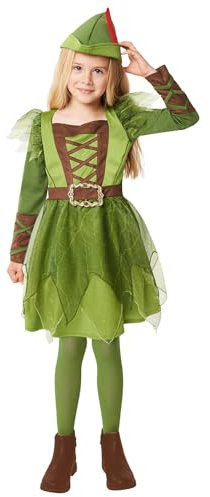 amscan 9916804 - Girls World Book Day Peter Pan Dress Costume Kids Fancy Dress Costume with Hat Age: 6-8 Yrs