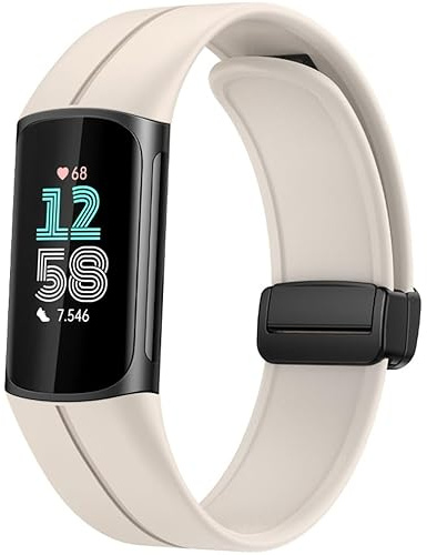 Miimall Armbänder Kompatibel mit Fitbit Charge 6 Armband/Fitbit Charge 5 Armband, Silikon Replacement Strap mit Magnetverschluss Magnetisch Armband für Fitbit Charge 6/5 Armbänder