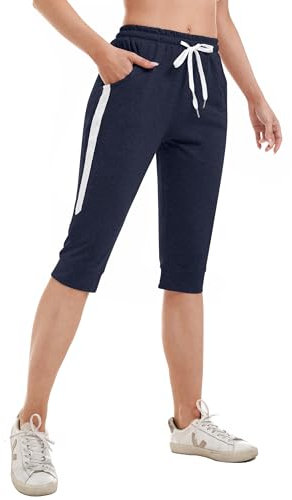 Gyabnw Damen Cropped Pants Capri 3/4 Länge Sweatpants Sport Jogging Shorts Sommerhose Damen Trainingshose Casual Yogahose A-Navy Blau,S