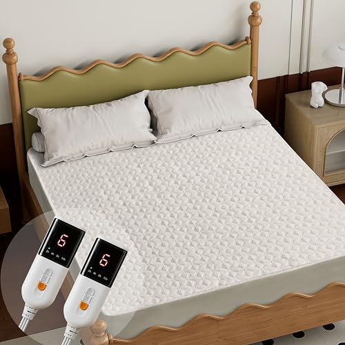 Gotcozy Heated Mattress Pad Queen Size Dual Control - Electric Mattress pad fit up to 15‘’with 6 Heat Seatings & 10 Hour Auto Off ETL Certified Machine Washable(White)