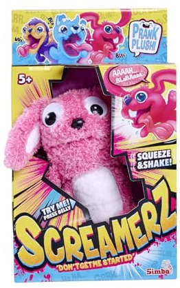 Simba 105953332 ScreamerZ Hase „Rambling Rabbit“ mit Sound - witziges Kuscheltier mit Schrei-Geräuschen - Plüschfigur für Kinder ab 5 Jahre, ca. 30 cm, rosa