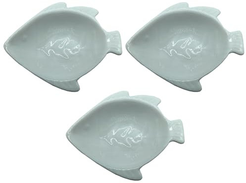 Acan Tradineur - Pack de 3 Cuencos con forma de pez - Fabricado en porcelana - Apto para lavavajillas y microondas - 3 x 10 x 8 cm - Color Blanco