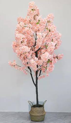 Kunstbaum Realistischer Kirschblütenbaum Aus Kunststoff, Rosa Gummibaum Mit Bambustöpfen, Japanische Dekobäume Für Drinnen Und Draußen, Nahezu Natürlich, Grün-weiß-rosa ( Color : Pink , Size : 0.7m/2.