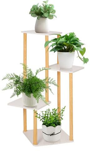 mosegor soporte de planta de madera de 4 niveles, estante de la flor, estante de la planta, soporte de la flor, banco de la flor, escalera de la planta para el jardín interior, sala de estar