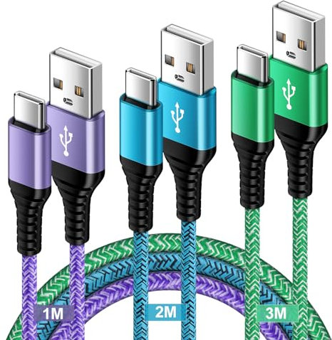 USB C Handy Ladekabel Schnellladekabel, [3 Stück 1M+2M+3M]Typ C Kabel für Samsung Galaxy S25/S24 Ultra/S23FE/S22/S21/A15/A16/A17/A33/A34/A35/A36/A56/A55/A54 5G/A53/A52 Huawei P40/P30 Lite Xiaomi 13/12