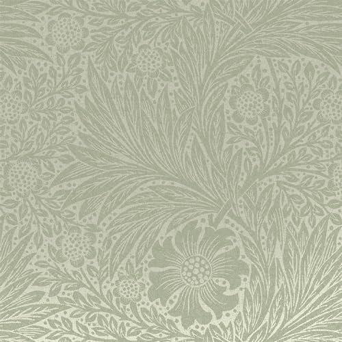 Papier peint intissé William Morris Marigold Fibrous Sage 1005 x 52cm Vert | Revêtement Mural, Tapisserie | Ambiance Facile à poser et à Enlever