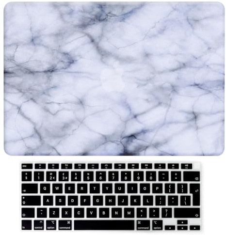 BYCeKe für MacBook Pro 13 Hülle 2026-2016 M2 M1,Weißer Marmor | Logo scheint durch, Hartplastikschale, mit Tastaturabdeckung, Anti-Fingerabdruck, Anti-Kratzer, schlank, leicht