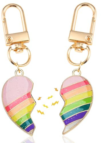 Freundschaft Kinder Magnetischer Schlüsselanhänger - 2pc Herz Bff Geschenke für Geburtstag, Graduation (Regenbogen)