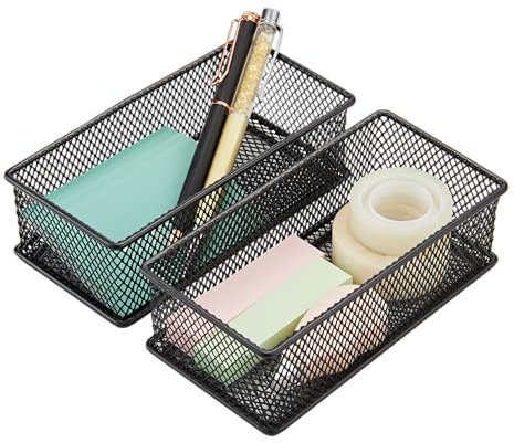 Annova Mesh Drawer Cabinet and Shelf Organizer Bins Storage Basket School Office Supply Holder Tray- Set of 2 (Black, 15x7.5x5 cm)