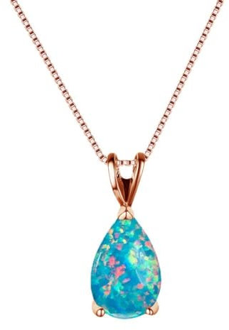 UNGUGU Blaue Opal Oval Halskette,Feueropal Wassertropfen Versilbert Zierliche Halskette