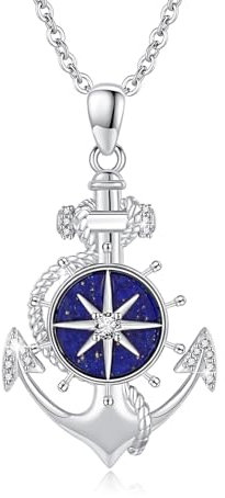 Anker Halskette für Damen 925er Sterling Silber Kompass mit Lapislazuli Anhänger Kette Anker Schmuck für Mutter Frau Freundin