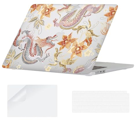 YOPAS Schutzhülle für MacBook Air 15 Zoll 2023 2024, Hartschalen MacBook Air 15 M2 A2941 M3 A3114 für MacBook Air 15,3 Zoll & Tastaturabdeckung, Drache